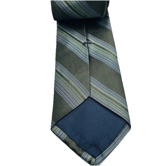 Elie Tahari Men's 100% Silk Tie Green & Blue striped Pattern Made in the USA - Picture 7 of 10